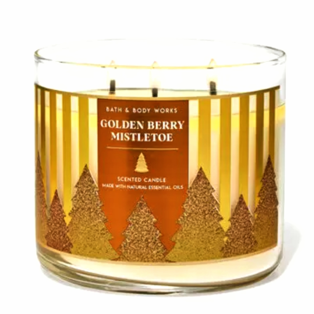 White Barn Golden Berry Mistletoe 3-Wick Candle with Decorative Lid - Picture 2 of 3